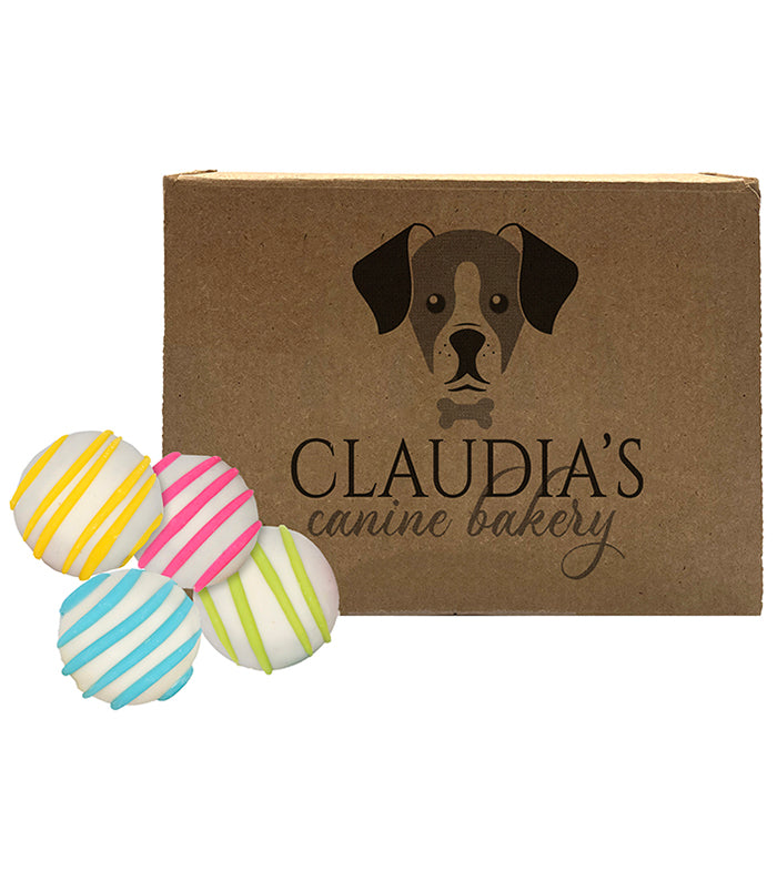 Claudia's Canine Bakery Truffles Dipped in Yogurt with Pastel Strips